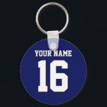 Navy Blue Sports Jersey Team Jersey Keychain<br><div class="desc">Preppy Solid Color Navy Blue Team Jersey / Sports Jersey / Football Jersey / Rugby Jersey with Custom Name Customize this with your own name or team name and a number. You can change the size, color and placement of the text if you need to make changes, change the color...</div>