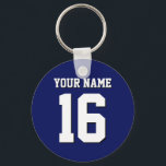 Navy Blue Sports Jersey Team Jersey Keychain<br><div class="desc">Preppy Solid Color Navy Blue Team Jersey / Sports Jersey / Football Jersey / Rugby Jersey with Custom Name Customize this with your own name or team name and a number. You can change the size, color and placement of the text if you need to make changes, change the color...</div>