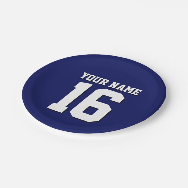 Navy Blue Sports Jersey Team Jersey Paper Plate (Angled)