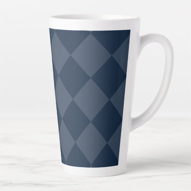 Navy Blue Square Diamonds Pattern Latte Mug (Right)