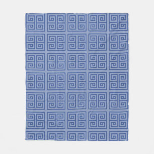 Navy Blue Square Labyrinth Classic Greek Pattern Fleece Blanket