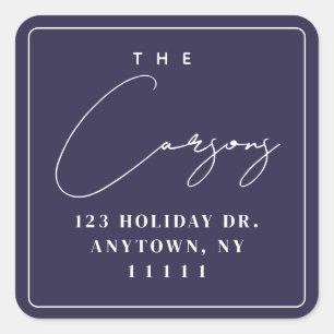 Navy Blue Square Modern Return Address Label