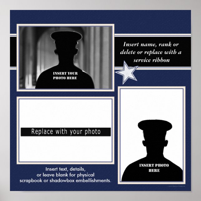 Navy Blue Star Photo Collage Display Poster (Front)