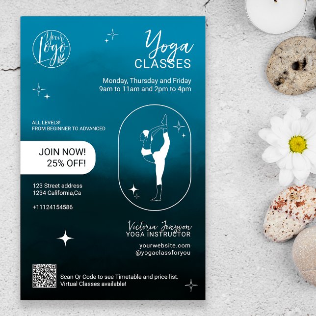 Navy blue star Yoga instructor studio classes Flyer (Navy blue star Yoga instructor studio classes Flyer)