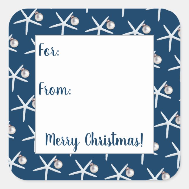 Navy Blue Starfish Christmas Present Stickers (Front)