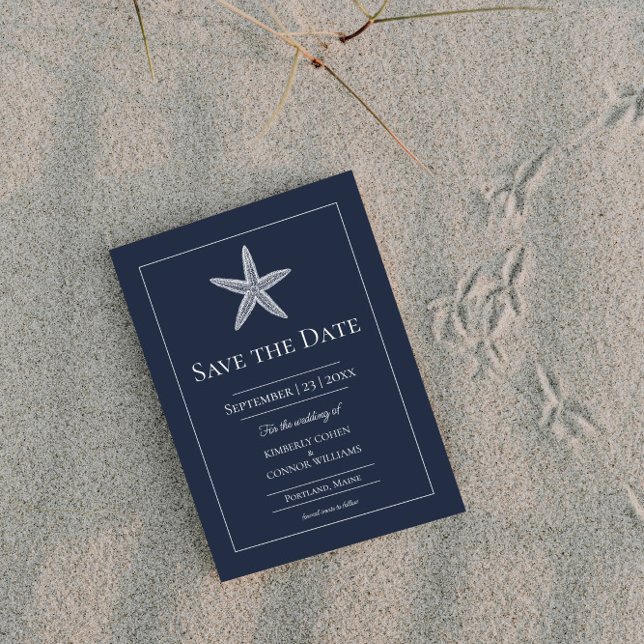 Navy Blue Starfish Monogram Photo Save The Date (Navy Starfish Monogram Photo Save the Date)