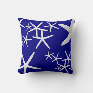 Navy Blue Starfish Pattern Decorative Throw Pillow