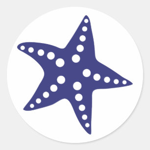Navy Blue Starfish Sticker, Tropical Beach Theme Classic Round Sticker