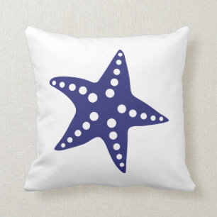 Navy Blue Starfish Throw Pillow, Beach Ocean Theme Pillow