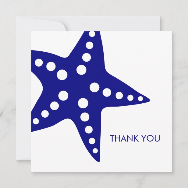 Navy Blue Starfish Wedding Thank You Note Card (Front)