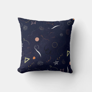 Navy Blue Starry Night Doodle Throw Pillow