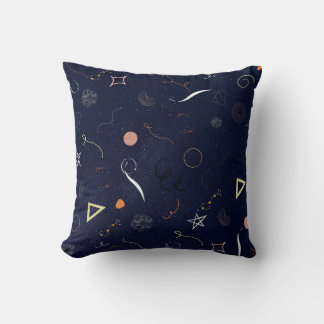 Navy Blue Starry Night Doodle Throw Pillow