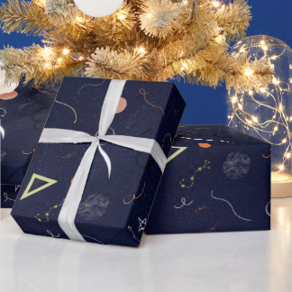 Navy Blue Starry Night Doodle Wrapping paper 