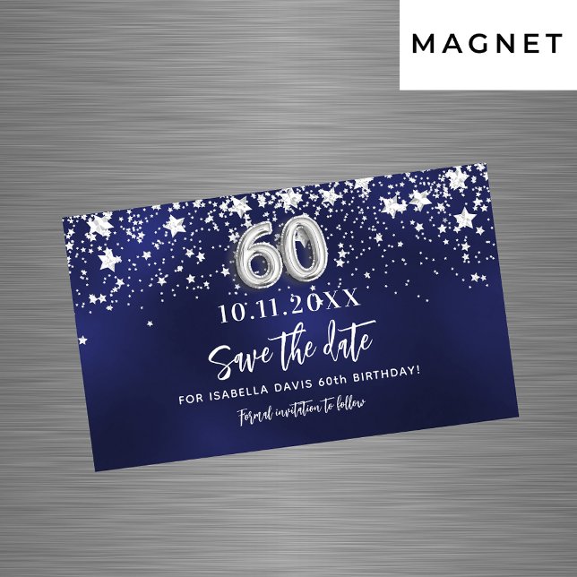 Navy blue stars 60th birthday Save the Date magnet (Creator Uploaded)