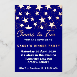 Navy Blue Stars At Night Party Foil Invitation