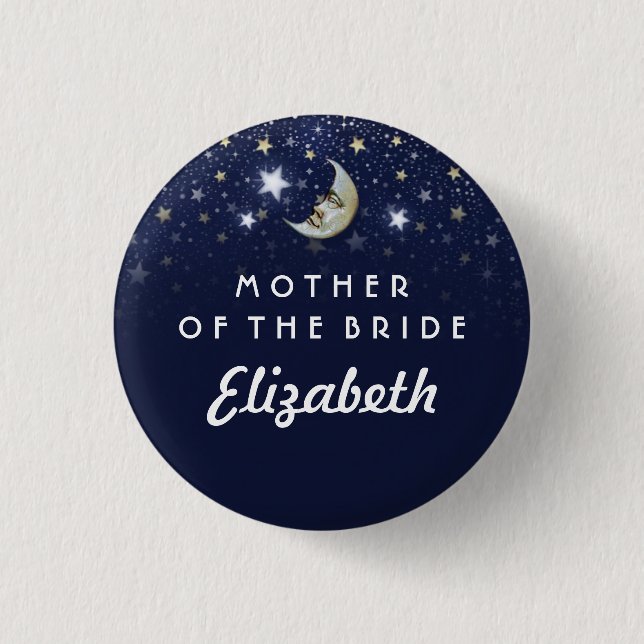 Navy Blue Stars & Moon Mother of Bride 1 Inch Round Button (Front)