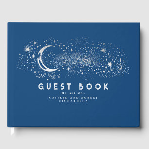 Navy Blue Stars Moon Night Sky Mariage Livre d'or