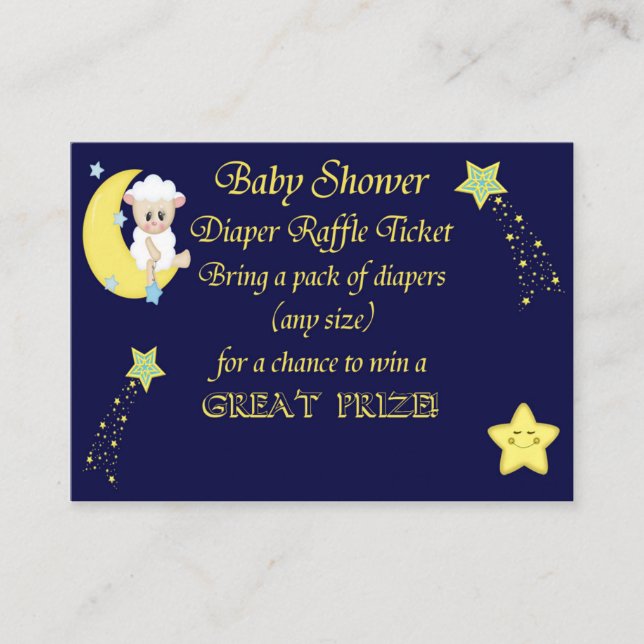 Navy Blue Stars, Moon, Sheep Diaper Raffle Tickets Enclosure Card (Front)
