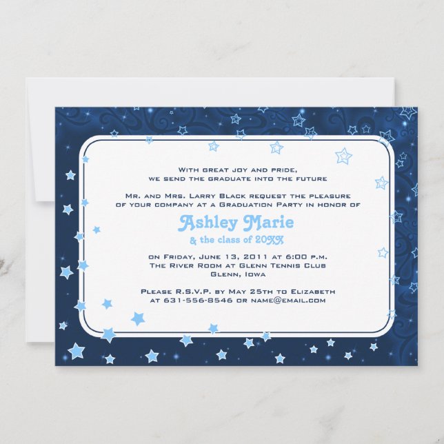 Navy Blue Stars Starry Night Graduation Invitation (Devant)