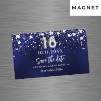 Navy blue stars Sweet 16 Save the Date magnet