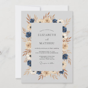 Navy Blue Stately Autumnal Wedding Invitation