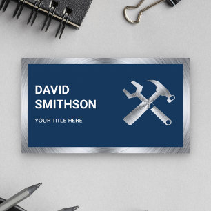 Navy Blue Steel Handyman Auto Repair Mechanic Business Card
