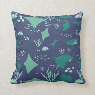 Navy Blue Stingrays and Manta Rays Throw Pillow
