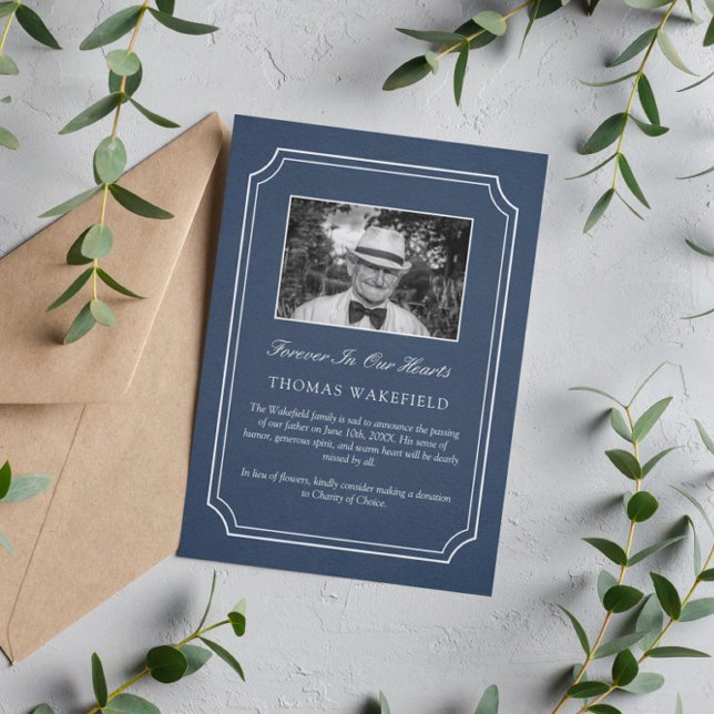 Navy Blue Stone Photo Memorial Announcement (Creator Uploaded)