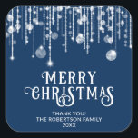 Navy Blue String Lights Christmas Party Favour Square Sticker<br><div class="desc">Navy blue and white string lights sparkles Christmas party favour stickers with a cute whimsical fun party for a festive Holiday.</div>