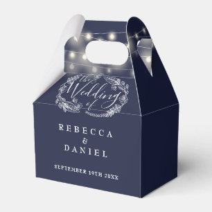 Navy Blue String Lights Floral Wedding Favor Box