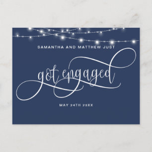 Navy Blue, String Lights, Got Engaged, Engagement Announcement Postcard