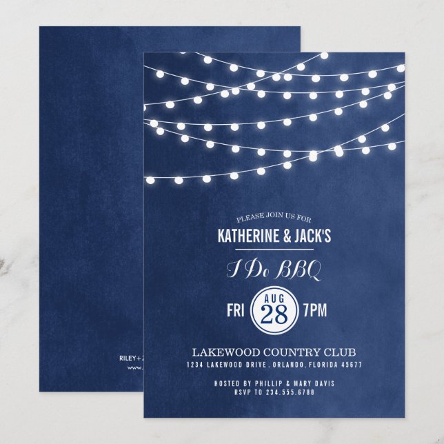 Navy Blue String Lights I Do BBQ Invitation (Front/Back)