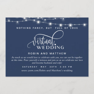 Navy Blue, String Lights, Online Virtual Wedding Invitation