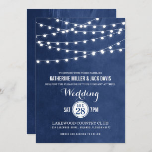 Navy Blue String Lights Wedding Invitation