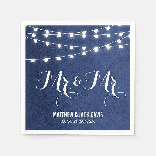 Navy Blue String Lights Wedding Monogram Napkin (Front)