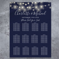 Navy Blue String Lights Wedding Seating Chart