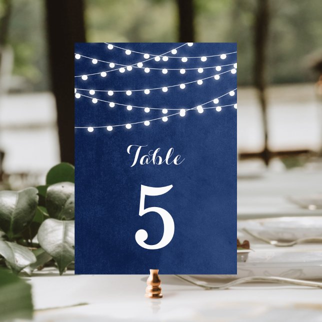 Navy Blue String Lights Wedding Table Numbers (Creator Uploaded)