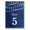 Navy Blue String Lights Wedding Table Numbers
