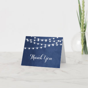 Navy Blue String Lights Wedding Thank You Card