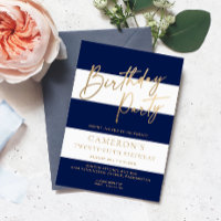 Navy Blue Stripe Gold Birthday