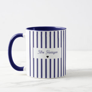 Navy Blue Stripe Monogram Mug