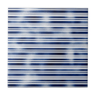 Navy blue stripe pattern faux metallic foil shine tile
