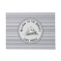 Navy Blue Stripe Vintage Label and Name