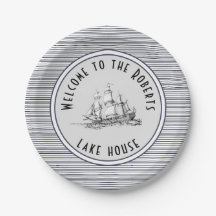 Navy Blue Stripe Vintage Label and Name