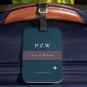 Navy Blue Stripe with Name Elegant Luggage Tag