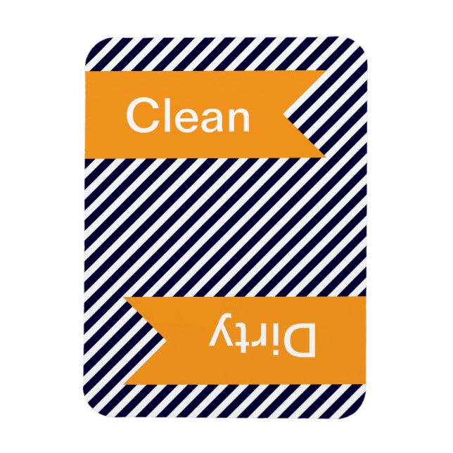 Navy Blue Striped Clean - Dirty Dishwasher Magnets (Vertical)