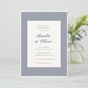 Navy Blue Striped Couples Baby Sprinkle Shower Invitation