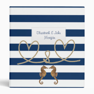 Navy Blue Striped,Heart,Sea horses -Personalized Binder