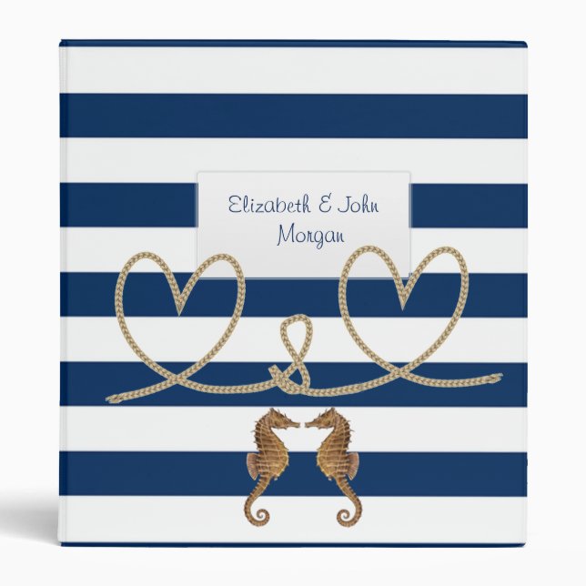 Navy Blue Striped,Heart,Sea horses -Personalized Binder (Front)