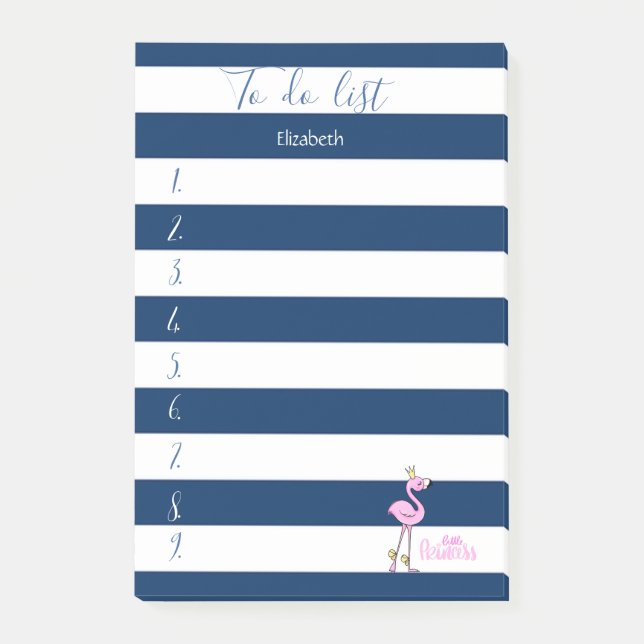 Navy Blue Striped,Pink Flamingo ,To do list Post-it Notes (Front)